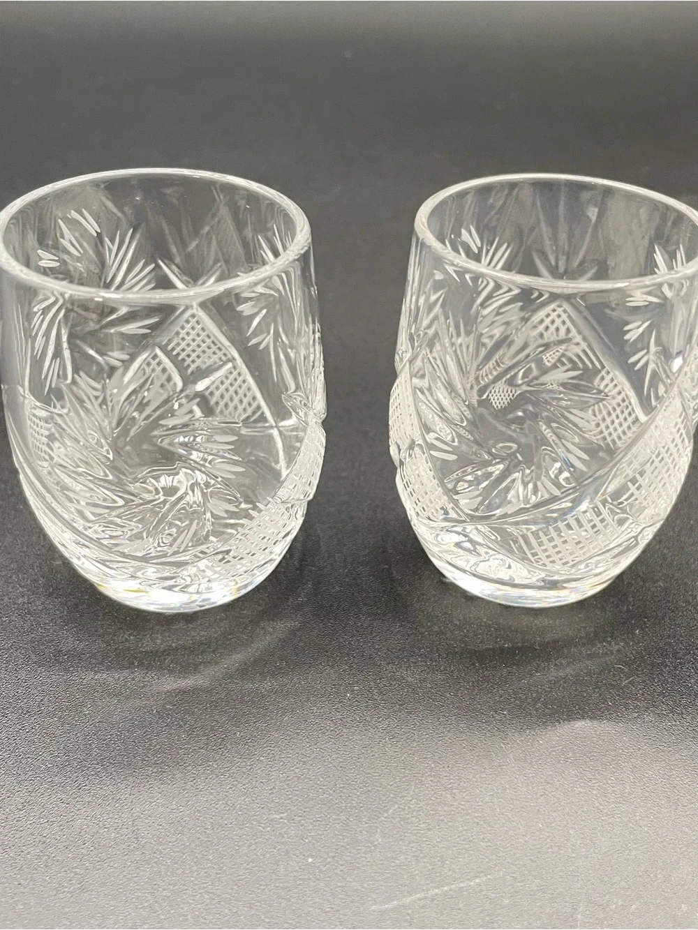 Neman Style  Hand Cut  Crystal Barrel Shaped  1.7 oz Shot Glasses  Set of 2